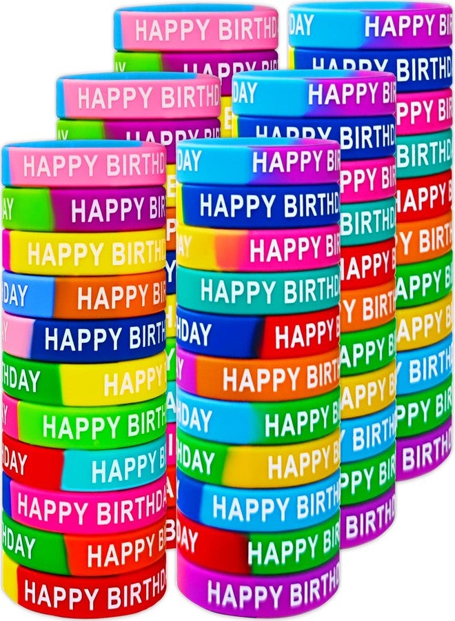 OJYUDD 66 Pcs Happy Birthday Rubber Bracelets,Silicone Stretch Birthday Wristbands,Colorful Rubber Bracelets for Kids&Teens Birthday Party Supplies(22 Styles) - Image 1