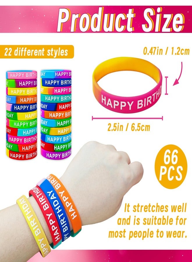 OJYUDD 66 Pcs Happy Birthday Rubber Bracelets,Silicone Stretch Birthday Wristbands,Colorful Rubber Bracelets for Kids&Teens Birthday Party Supplies(22 Styles) - Image 2