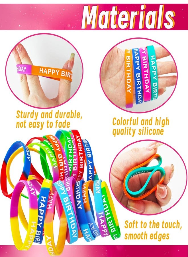 OJYUDD 66 Pcs Happy Birthday Rubber Bracelets,Silicone Stretch Birthday Wristbands,Colorful Rubber Bracelets for Kids&Teens Birthday Party Supplies(22 Styles) - Image 4