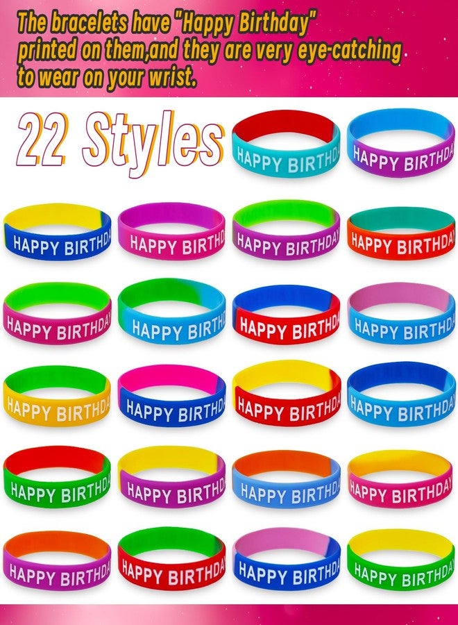 OJYUDD 66 Pcs Happy Birthday Rubber Bracelets,Silicone Stretch Birthday Wristbands,Colorful Rubber Bracelets for Kids&Teens Birthday Party Supplies(22 Styles) - Image 3