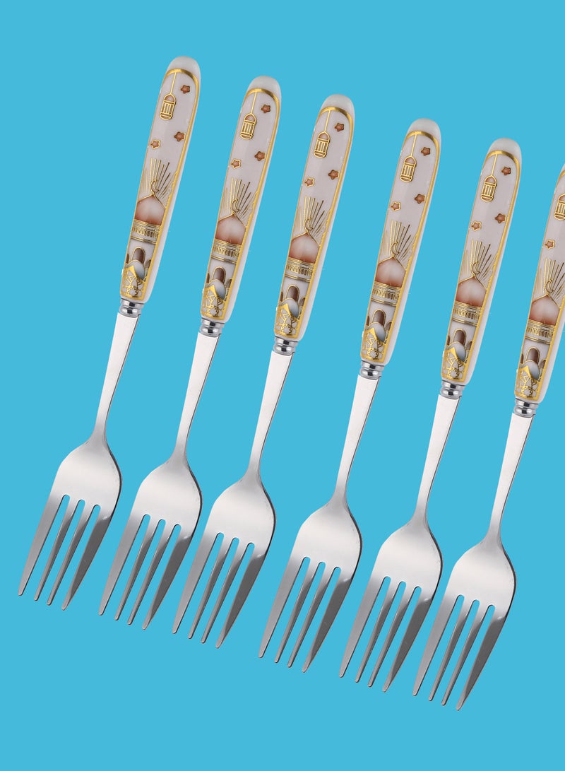 Liying 6Pcs Ramadan Designed Dinner Fork (B) , Gold plasted design Plating Stainless Steel 18.5x2.5x18.5cm Spoons for noondle Spoon, Dinner Spoons, Easy To Clean, Dishwasher Safe  - Image 1