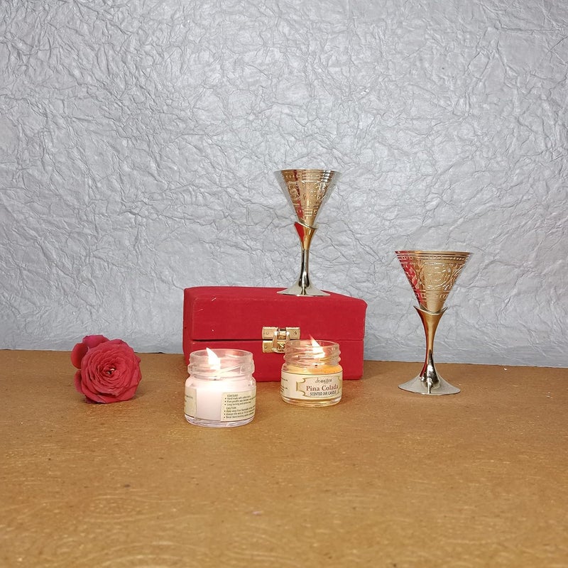 Piepot Pure Brass Silver Plated Wine Glass Set of 2 Taquila Set 60 Ml Red Velvet Box Goblet Flute Brass Tumbler Birthday Diwali Wedding Gift - Image 3