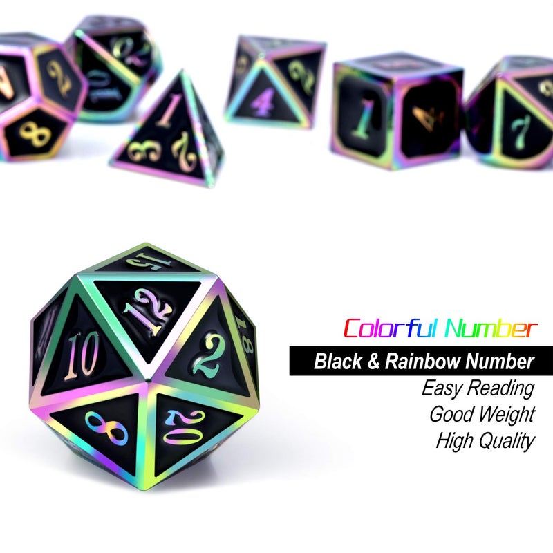 DNDND Rainbow Edge 7 Pieces Metal Dice Set DND Polyhedarl Heavy D&D Dice Set with Metal Tin for Dungeons and Dragons and Role Playing Game - Image 4