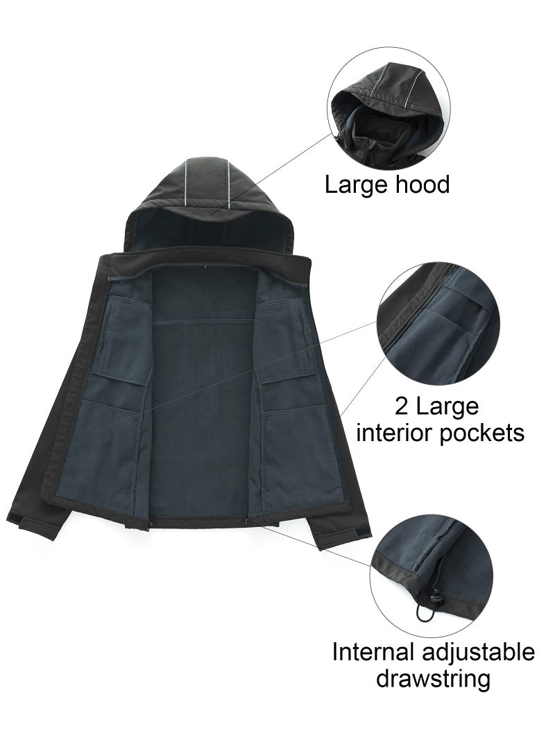CREATMO US Tactical Jacket Midweight Beautiful Jacket Men's Hooded Softshell Jacket Waterproof Lightweight Insulated Windbreaker Fleece Lined Rain Shell Outwear Grey 3XL - Image 3