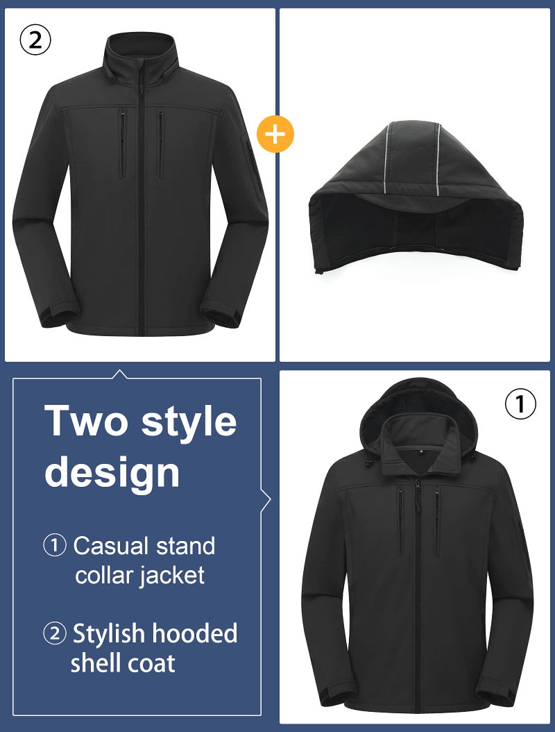 CREATMO US Tactical Jacket Midweight Beautiful Jacket Men's Hooded Softshell Jacket Waterproof Lightweight Insulated Windbreaker Fleece Lined Rain Shell Outwear Grey 3XL - Image 4