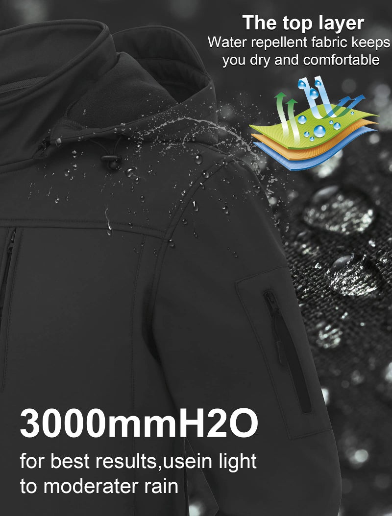 CREATMO US Tactical Jacket Midweight Beautiful Jacket Men's Hooded Softshell Jacket Waterproof Lightweight Insulated Windbreaker Fleece Lined Rain Shell Outwear Grey 3XL - Image 5