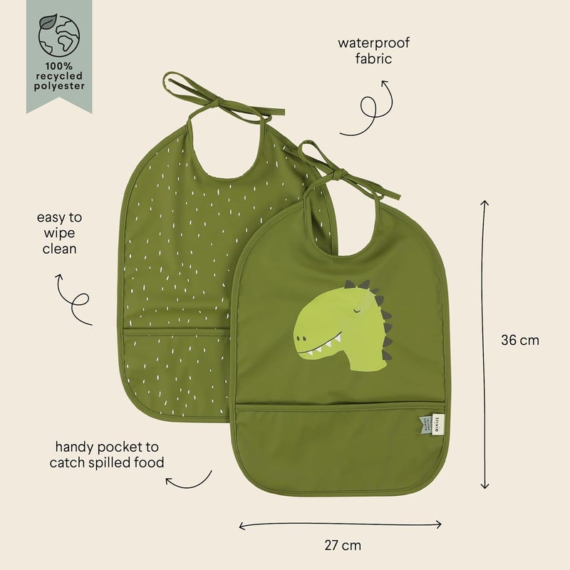 Trixie Baby Waterproof Bib 2-Pack - Mr. Dino, Green, One Size - Image 2