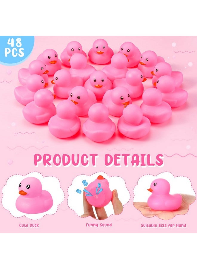 Hungdao 48 Pcs 2 Inch Mini Rubber Ducks for Kids Children Party Favors Bulk Bath Ducks Summer Pool Floating Toys Rubber Duckies Birthday Gifts for Boys Girls Baby Shower Supplies(Pink) - Image 2