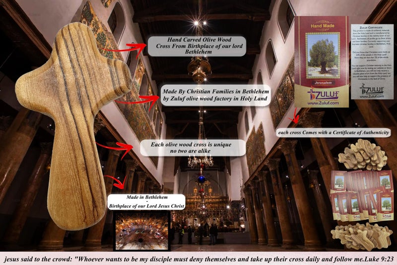 Zuluf 25 Small Olive Wood Comfort Crosses from Bethlehem Israel | Religious Pocket Holding Crosses Gift for Kids and Adults | 6cm / 2.5 Inch Each Cross - Image 3