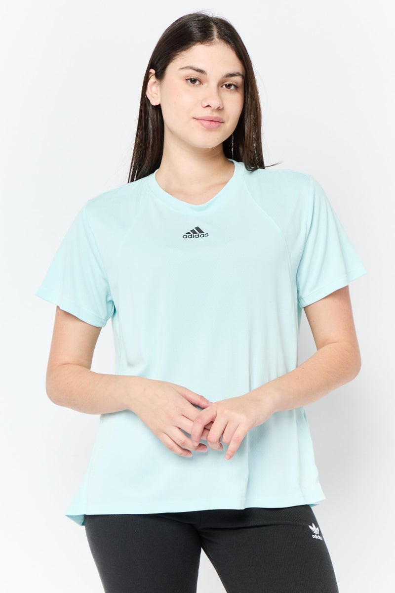 Adidas تي شيرت تدريب قصير الأكمام للنساء، تركواز - Image 1