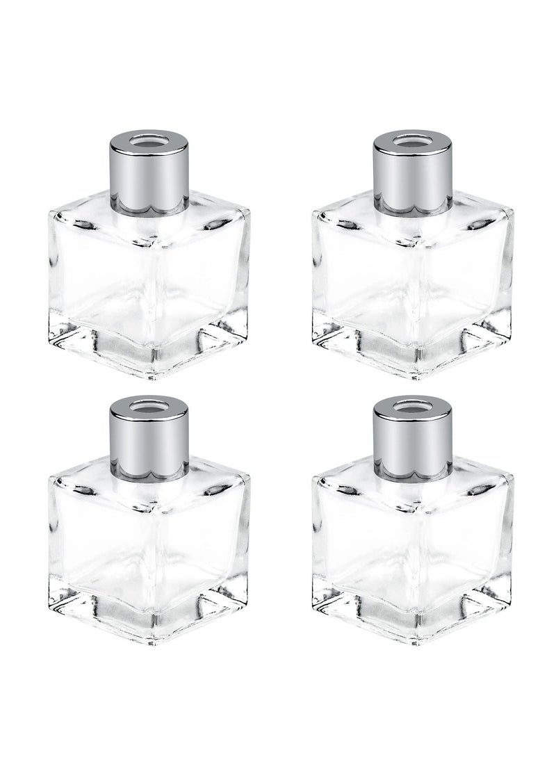 Fragrance Diffuser Empty Clear Bottles, 50ml Essential Fragrance Oil Reed Diffusers Set, Small Square Glass Diffuser Bottles with Caps for Home Bathroom Decorative Fragrance Accessories Use (4 Pcs) - Image 1