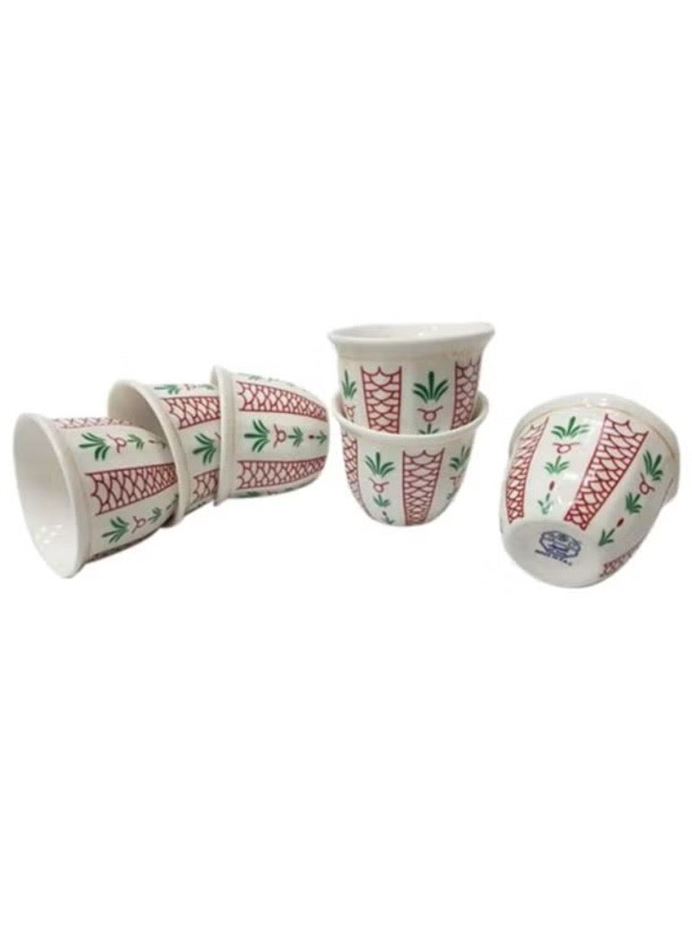 Alsaif 12-Piece Arabic Coffee Cup Set White/Red/Green