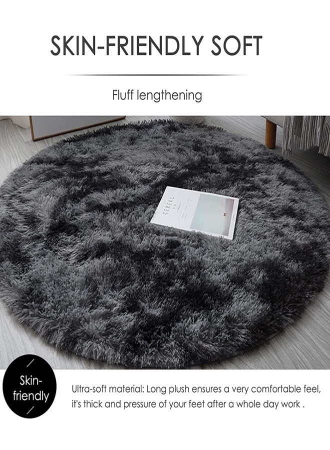 160cm Grey Round Rug for Bedroom Super Fluffy Circle Rugs for Baby Nursery Feet Furry Carpet for Children Kids Room Indoor Plush Circular Nursery Rugs Cute Cozy Area Rugs for Living Room  - Image 3
