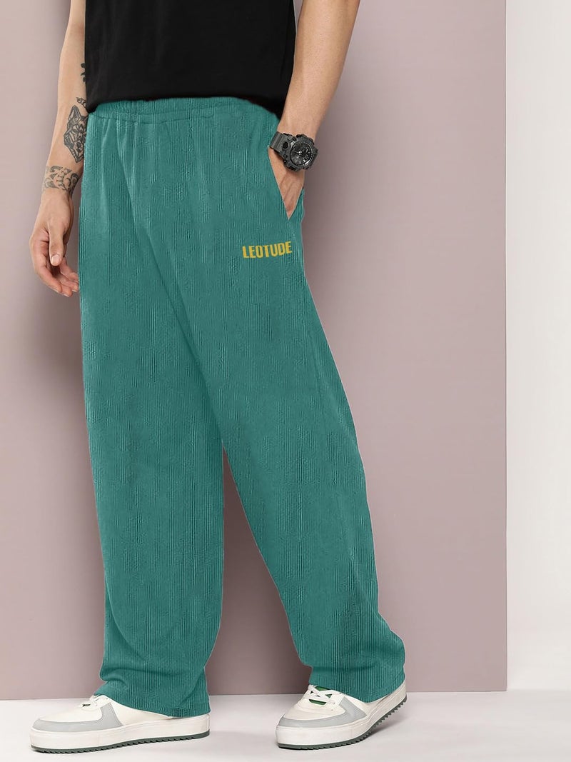 LEOTUDE Men's Textured Stylish Straight Fit Trousers | Stylish Loose Fit Track Pants for Men (TRK209_Men_P_Green_L) - Image 3