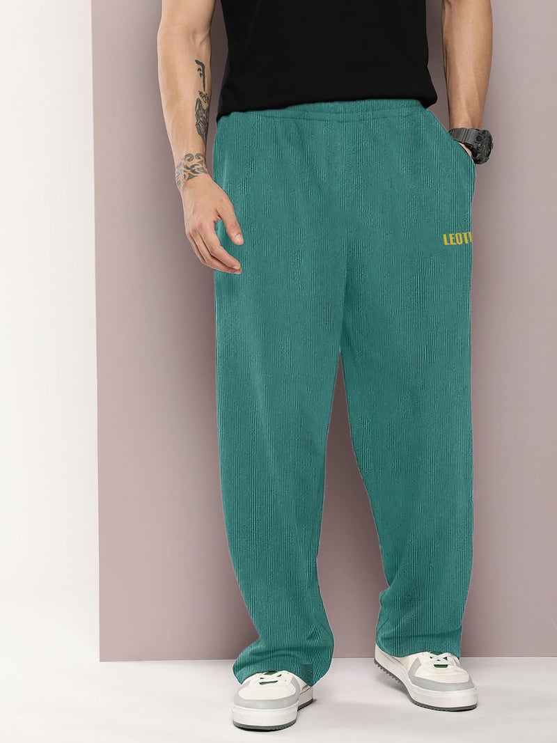 LEOTUDE Men's Textured Stylish Straight Fit Trousers | Stylish Loose Fit Track Pants for Men (TRK209_Men_P_Green_L) - Image 2
