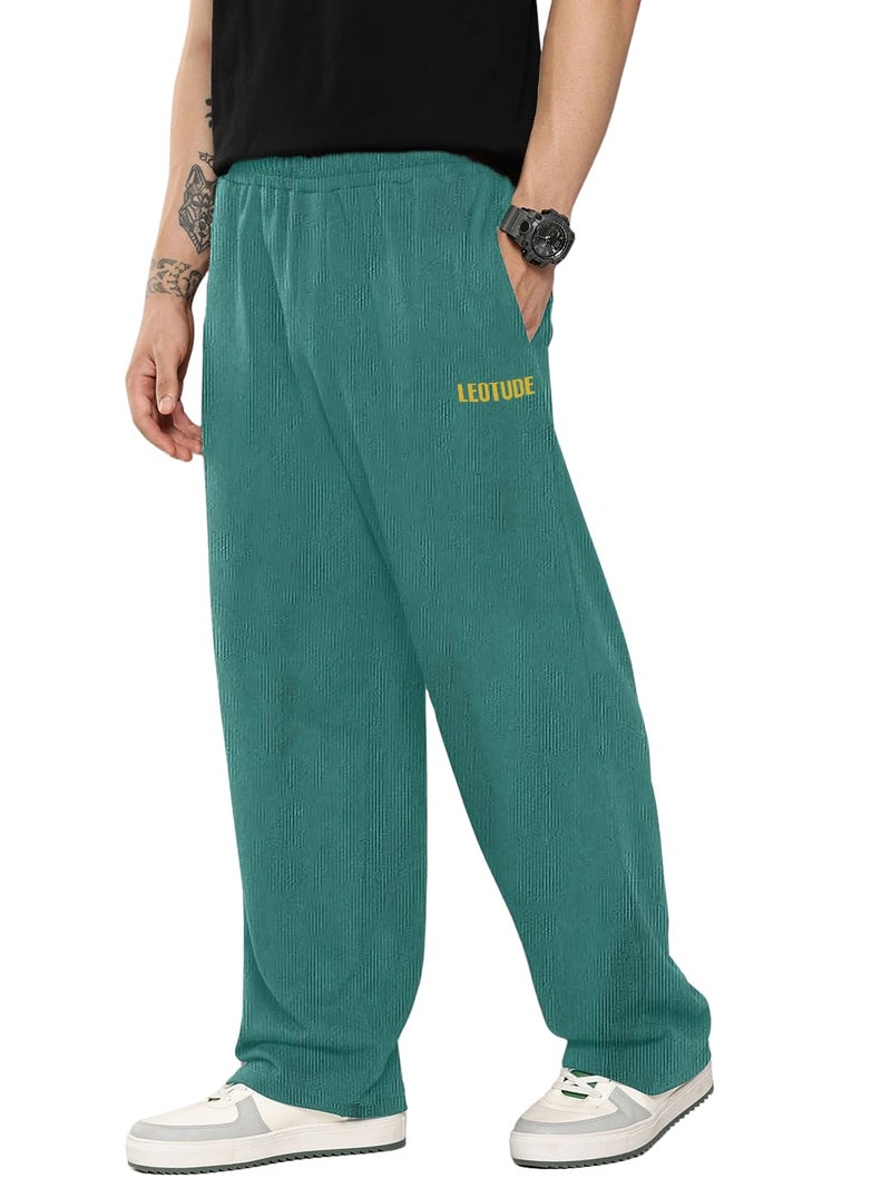 LEOTUDE Men's Textured Stylish Straight Fit Trousers | Stylish Loose Fit Track Pants for Men (TRK209_Men_P_Green_L) - Image 1