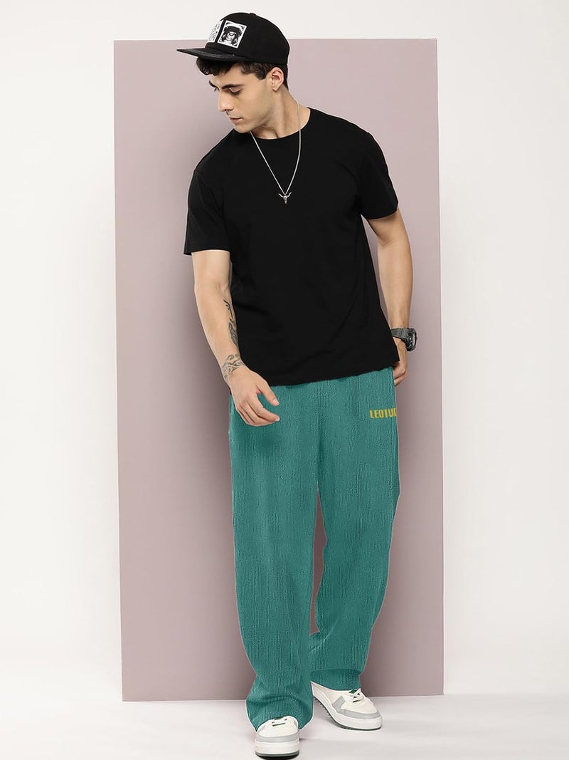 LEOTUDE Men's Textured Stylish Straight Fit Trousers | Stylish Loose Fit Track Pants for Men (TRK209_Men_P_Green_L) - Image 5