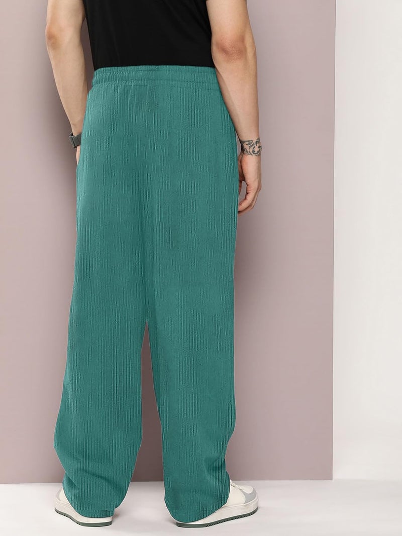 LEOTUDE Men's Textured Stylish Straight Fit Trousers | Stylish Loose Fit Track Pants for Men (TRK209_Men_P_Green_L) - Image 4