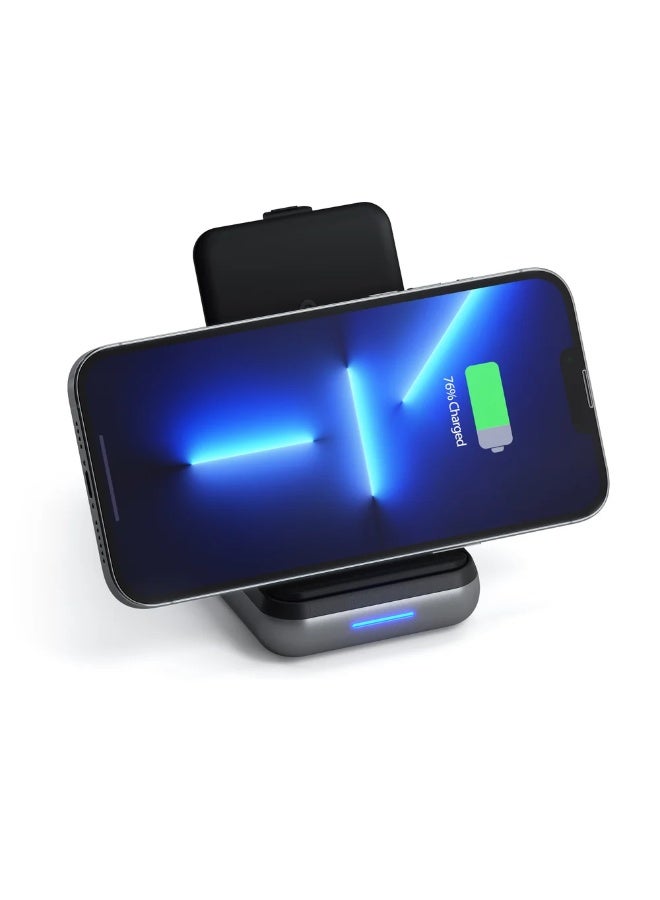SATECHI DUO Wireless Charger Power Stand & Power Bank | Multi Device Wireless & Wired Charging, 10K mAh Portable Power black - Image 1