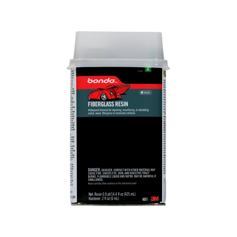 3M Bondo Fiberglass Resin 0.9 Pint, Stage 2, Waterproof Formula for Repairing, Resurfacing, or Rebuilding Metal, Wood, Fiberglass or Masonry Surfaces (401) - Image 1