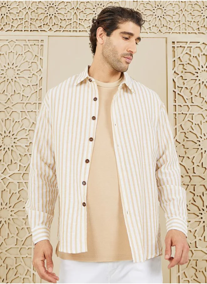 Styli Striped Button Down Collar Shirt