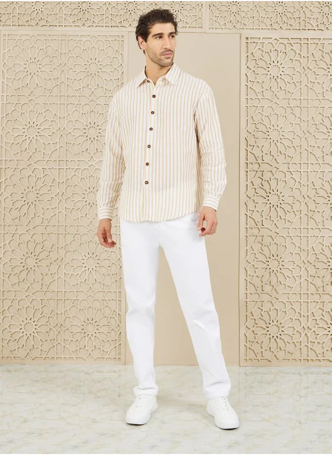 Styli Striped Button Down Collar Shirt