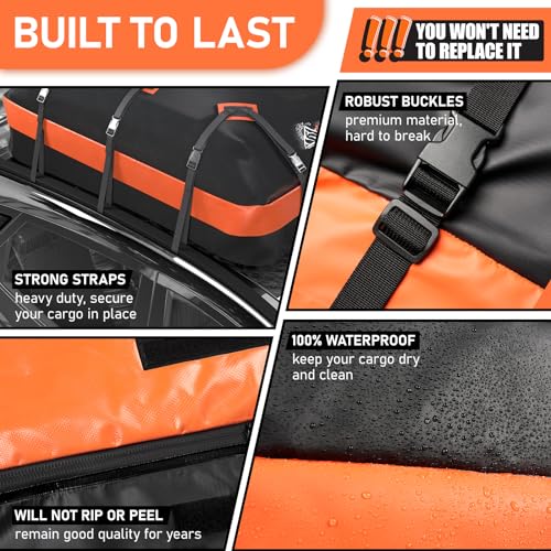 Asinking Car Roof Bag Rooftop top Cargo Carrier Bag 15 Cubic feet Waterproof for All Cars with/Without Rack, Includes Anti-Slip Mat, 10 Reinforced Straps, 6 Door Hooks, Luggage Lock - Image 5