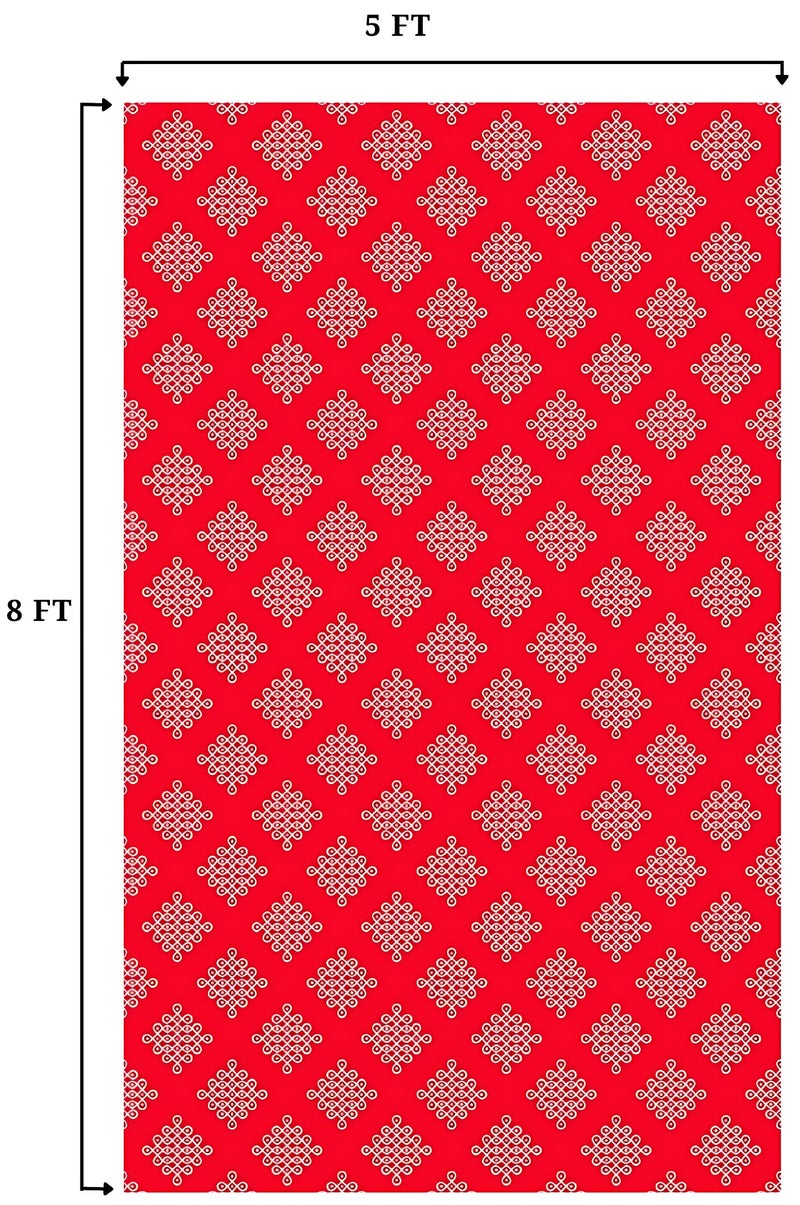Sri Yagnaa - Backdrop Cloth for Pooja Decoration Traditional - M 16 - Background Curtain Cloth for Festival Decoration (5x8 Ft) (Red Small Muggu Backdrop) - Image 3