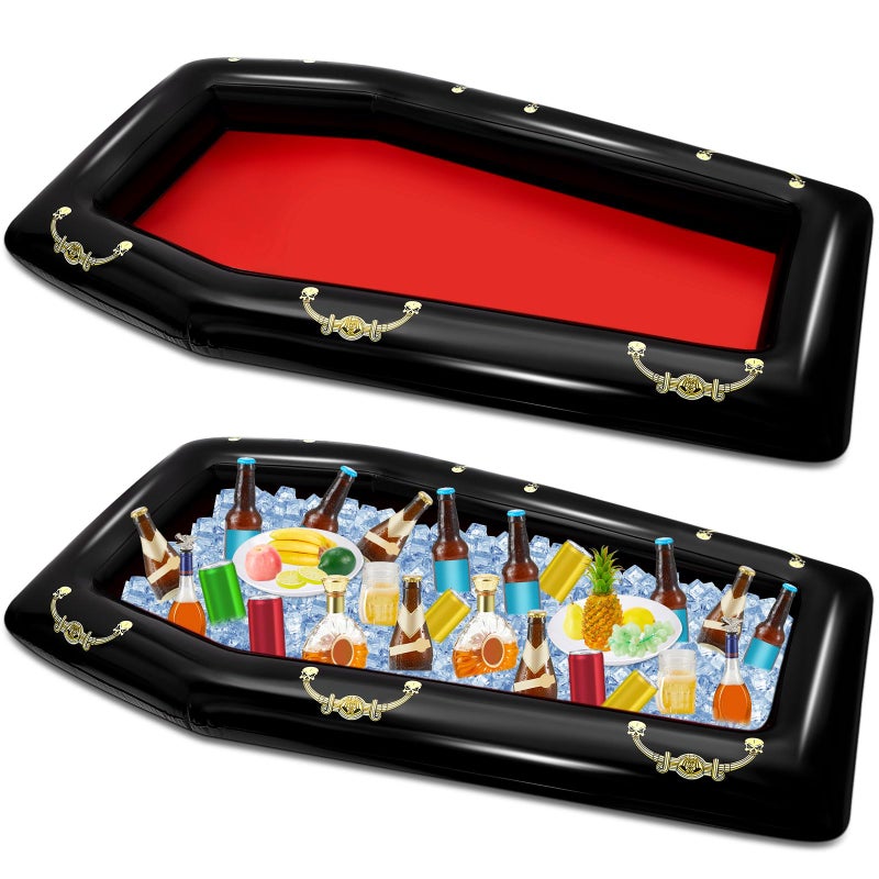 Aoriher 2 Pack 52 Inch Inflatable Coffin Cooler Fake Coffin Floatie Drink Ice Chest Buffet Bucket Beverage Cooler for Summer Pool Picnic Barbecue Supplies Halloween Holiday Party Decoration Red - Image 2