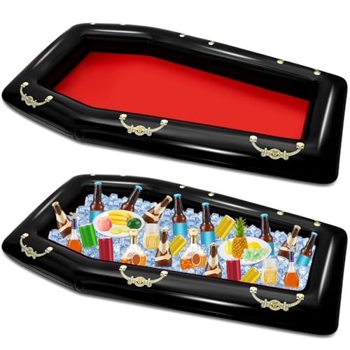 Aoriher 2 Pack 52 Inch Inflatable Coffin Cooler Fake Coffin Floatie Drink Ice Chest Buffet Bucket Beverage Cooler for Summer Pool Picnic Barbecue Supplies Halloween Holiday Party Decoration Red - Image 1