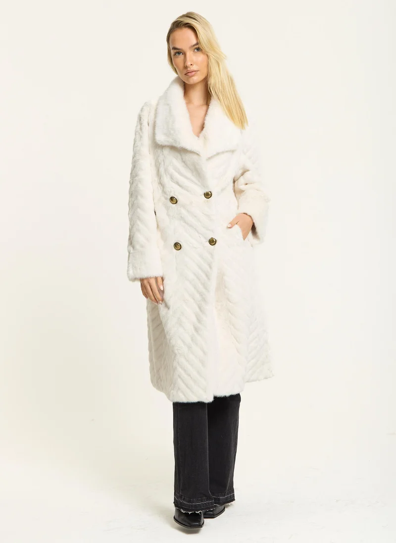 Liquorish Ivory Faux Fur Longline Coat