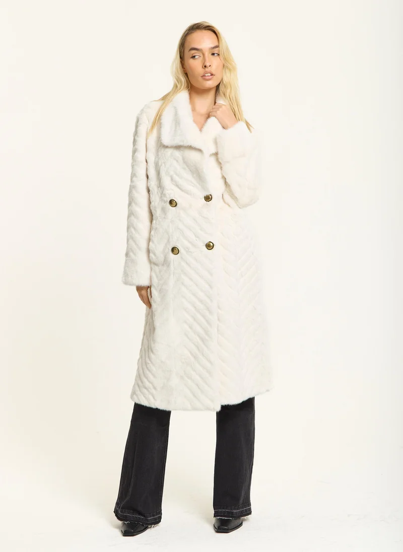 Liquorish Ivory Faux Fur Longline Coat