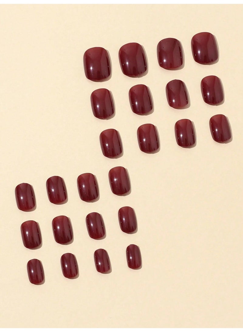 أظافر تركيب 24 قطعة باللون الأحمر الكرزي بتصميم أنيق - Image 2