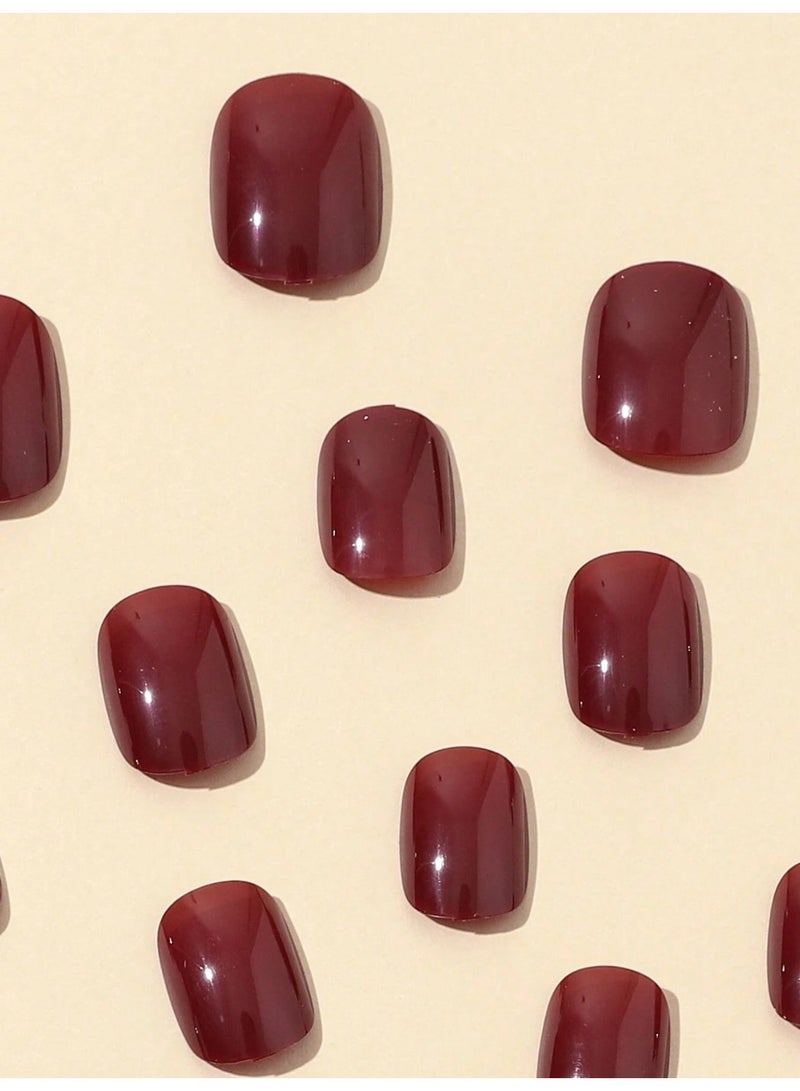أظافر تركيب 24 قطعة باللون الأحمر الكرزي بتصميم أنيق - Image 3