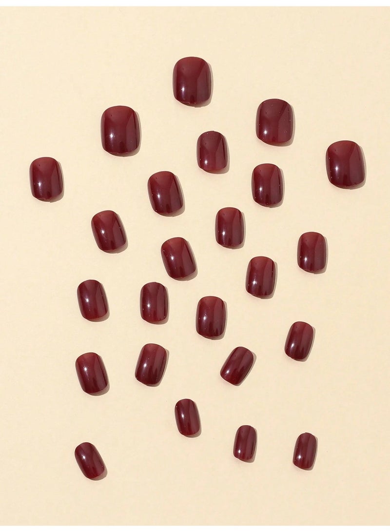 أظافر تركيب 24 قطعة باللون الأحمر الكرزي بتصميم أنيق - Image 4