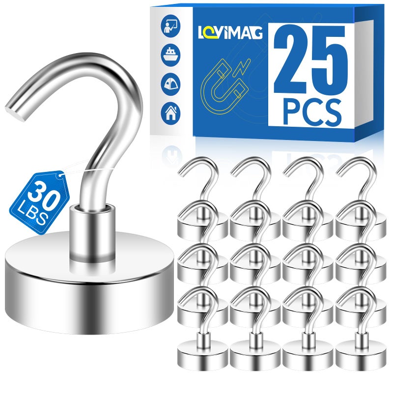 LOVIMAG Strong Magnetic Hooks, 30lbs Magnetic Hooks for Cruise Cabins, Magnet Hooks for Cruise Ship Essentials, Rare Earth Magnets with Hooks for Refrigerator,Hanging,Classroom,Kitchen,Ceiling-25 Pack - Image 1
