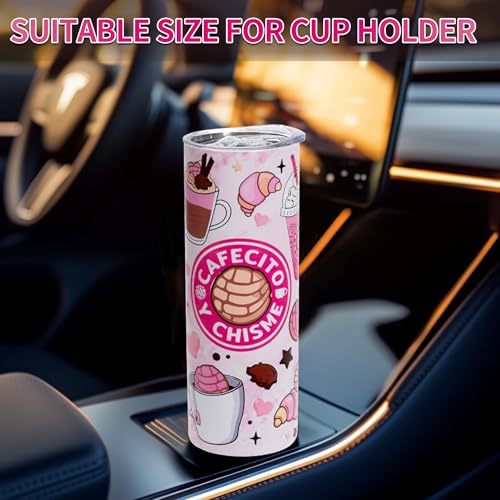Rmeosye Cafecito Y Chisme Tumbler Gift, 20oz Cute Pattern Stainless Steel Tumbler with Lid and Straw, Mexican Coffee Mug Gift for Women Mom Daughter Coworker Friends - Image 4