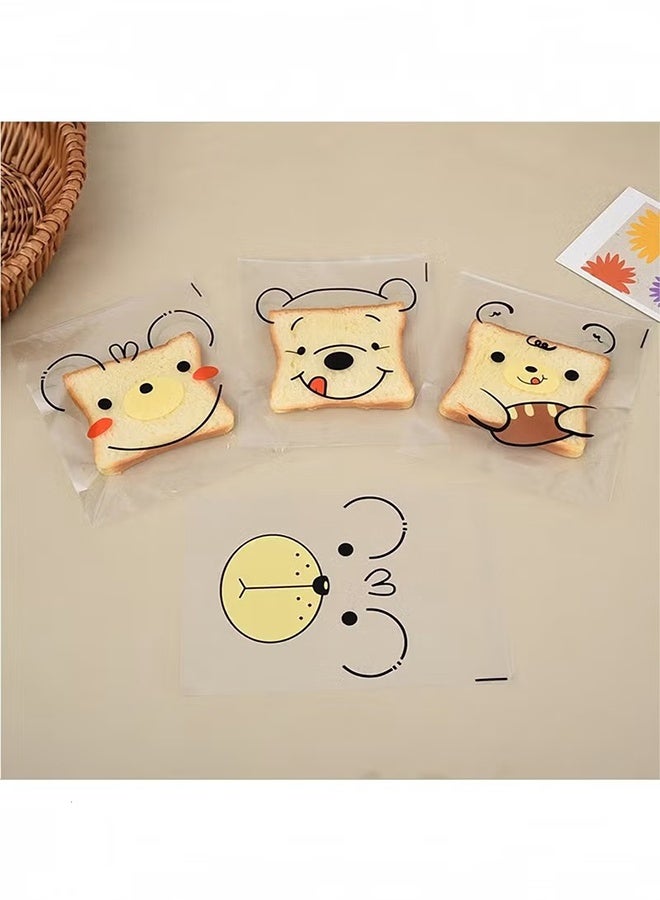 YJ 100pcs Self Sealing Bags,Plastic Packaging Bags for Cookies and Candy,Cute Bear Transparent Cellophane for Home Bakers Party Birthday Wedding (15x21cm) - Image 4