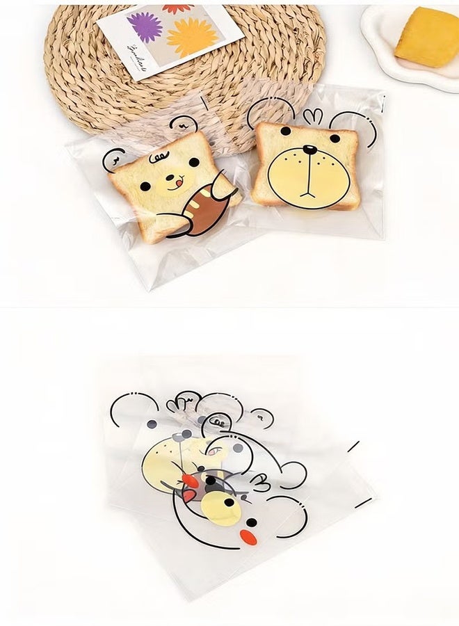 YJ 100pcs Self Sealing Bags,Plastic Packaging Bags for Cookies and Candy,Cute Bear Transparent Cellophane for Home Bakers Party Birthday Wedding (15x21cm) - Image 2