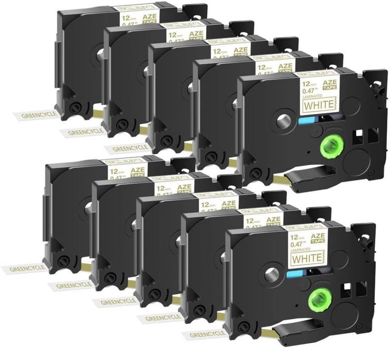 10PK Compatible with 12mm TZE-231 Tze 241 Label Tape Cartridge for PT-H110 D600 P750 Label Maker Printer Supplies for Part Number TZE-231 for Part Number Tze 241(Gold on White)