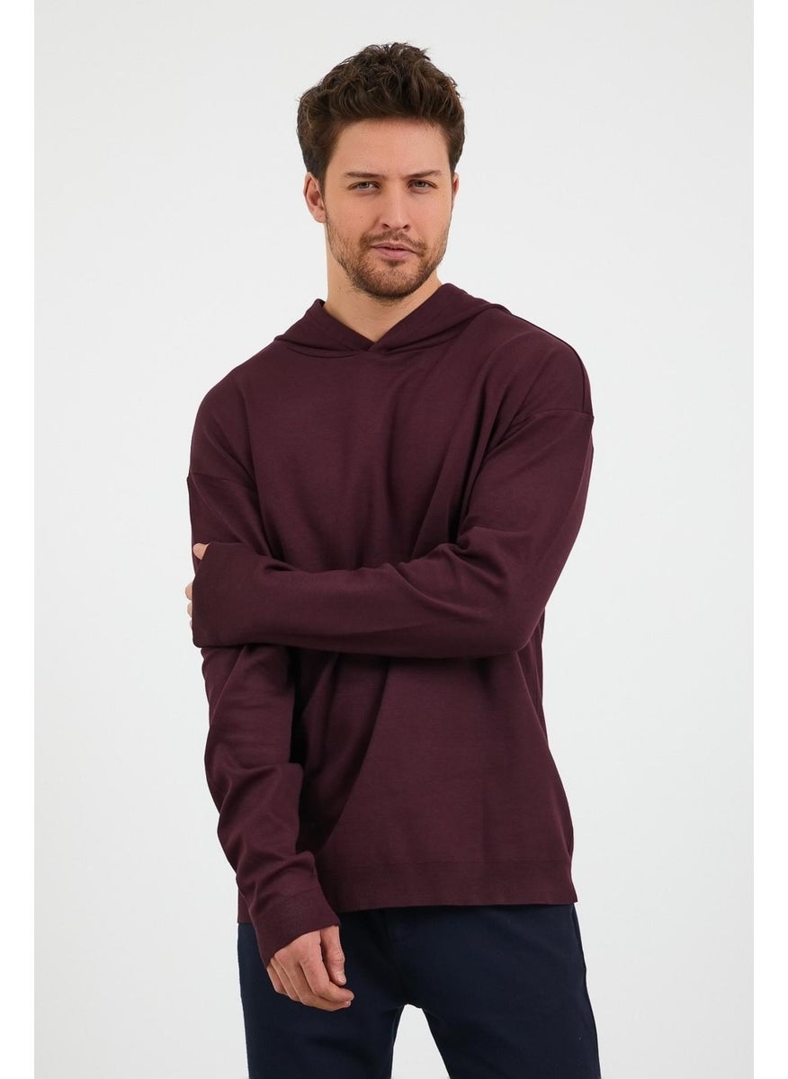 Odelon Men's Comfort Fit Hooded Plain Sweatshirt Plum  - Image 1