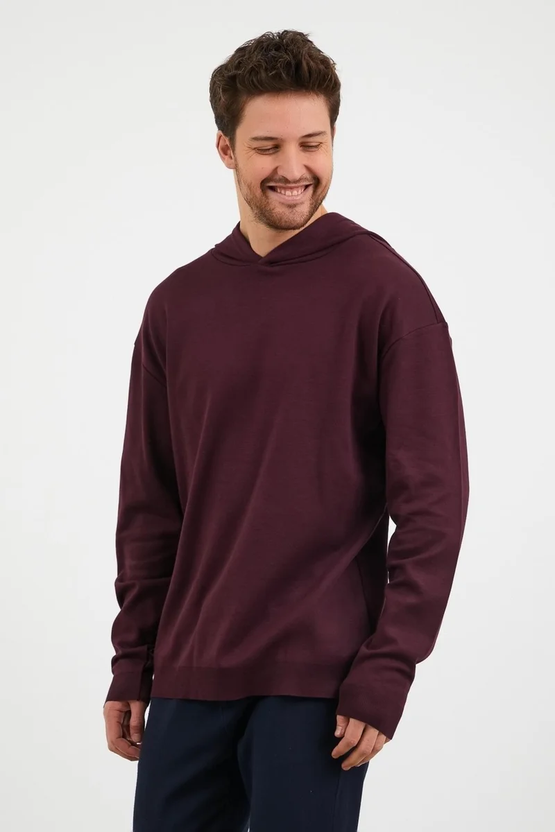 Odelon Men's Comfort Fit Hooded Plain Sweatshirt Plum