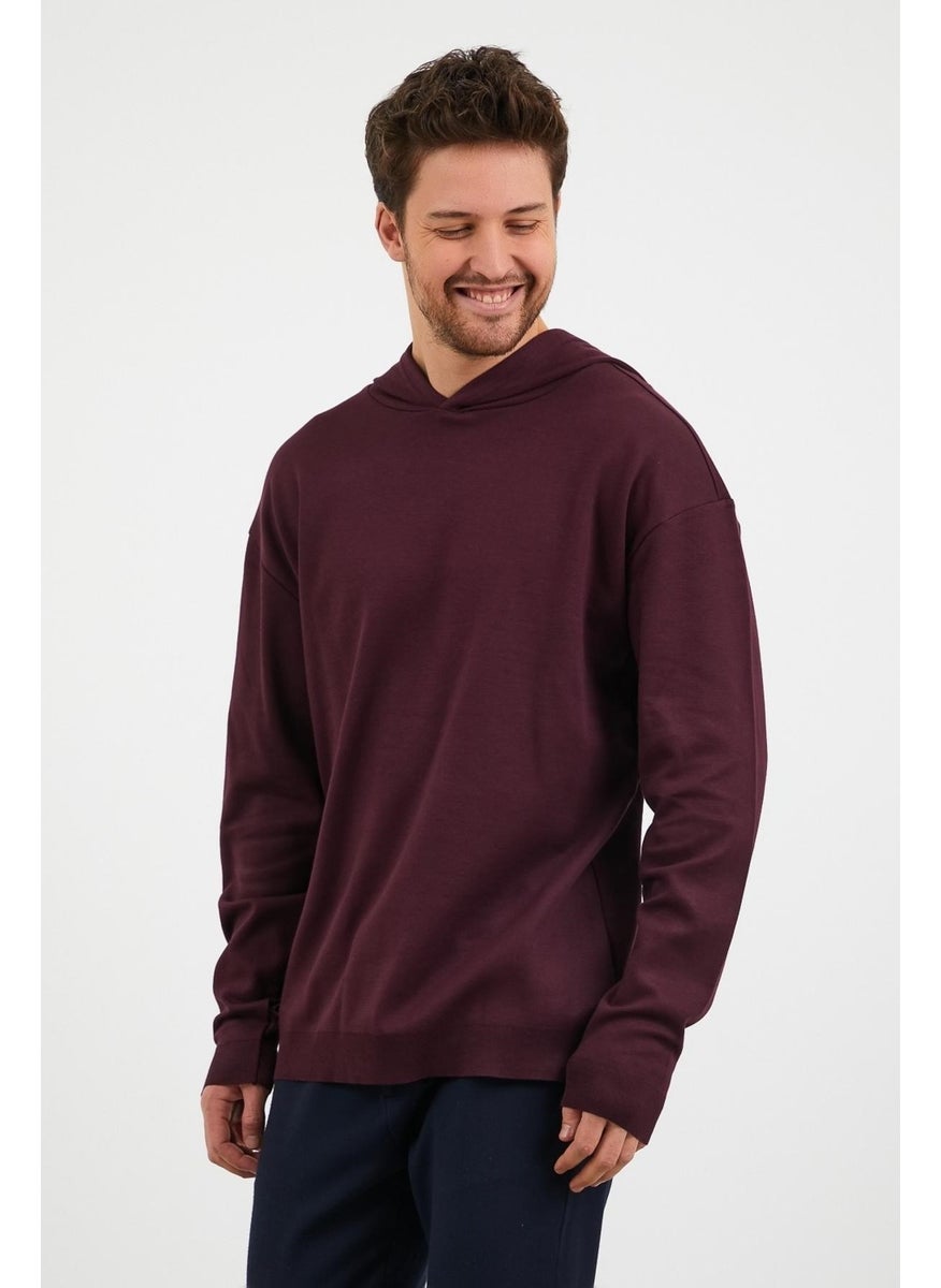 Odelon Men's Comfort Fit Hooded Plain Sweatshirt Plum  - Image 3