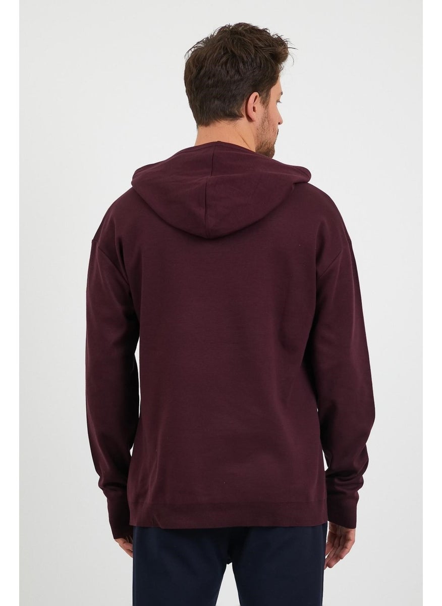 Odelon Men's Comfort Fit Hooded Plain Sweatshirt Plum  - Image 4