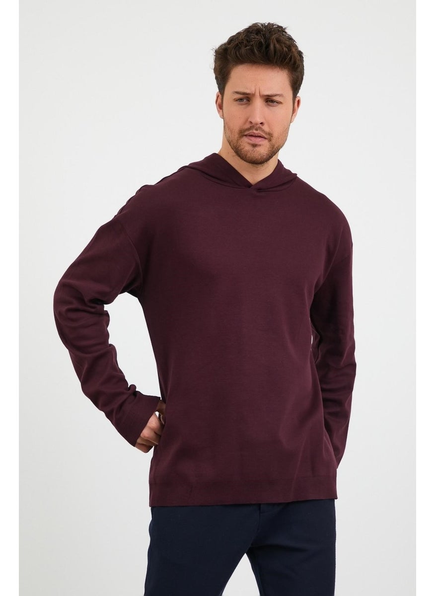 Odelon Men's Comfort Fit Hooded Plain Sweatshirt Plum  - Image 2