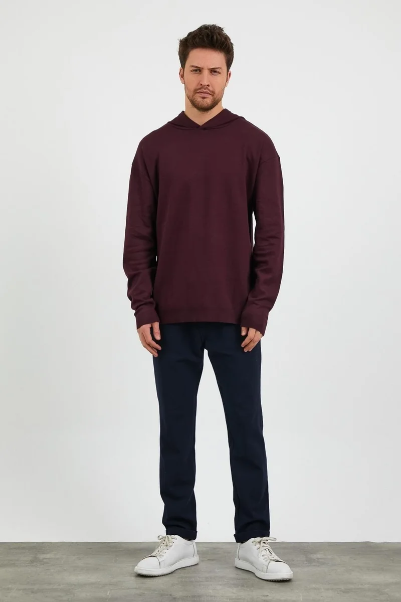 Odelon Men's Comfort Fit Hooded Plain Sweatshirt Plum