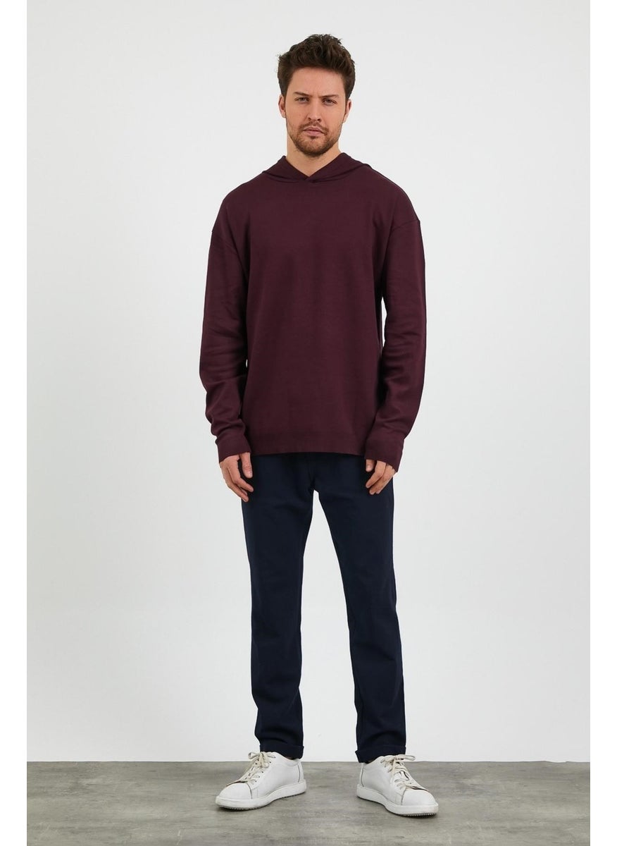 Odelon Men's Comfort Fit Hooded Plain Sweatshirt Plum  - Image 5