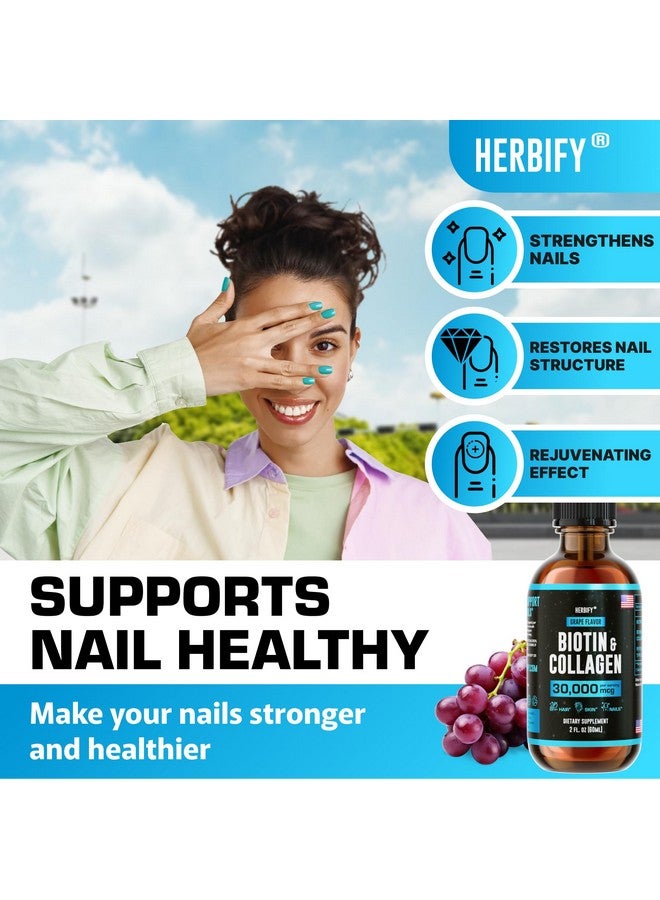HERBIFY قطرات سائلة من هيربيفي كولاجين وبيوتين - مكمل لامتصاص أسرع لنمو الشعر وأظافر أقوى - فيتامينات للشعر والبشرة والأظافر للنساء والرجال - مكمل B7 - صنع في الولايات المتحدة الأمريكية - Image 5