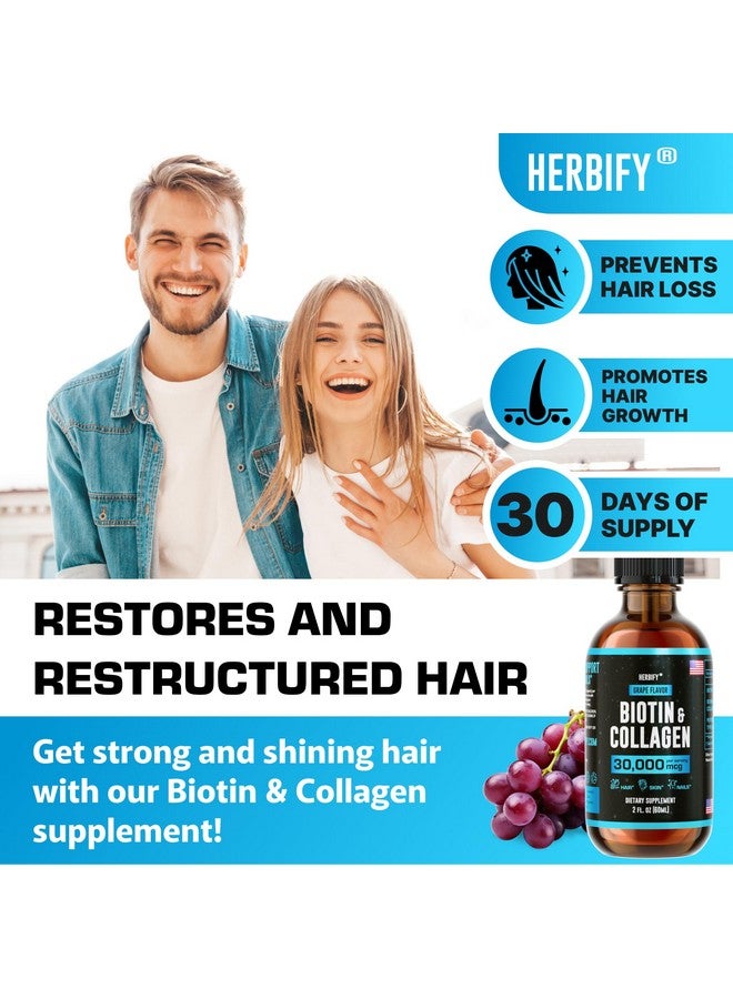 HERBIFY قطرات سائلة من هيربيفي كولاجين وبيوتين - مكمل لامتصاص أسرع لنمو الشعر وأظافر أقوى - فيتامينات للشعر والبشرة والأظافر للنساء والرجال - مكمل B7 - صنع في الولايات المتحدة الأمريكية - Image 2