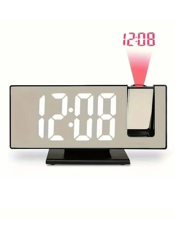 DS Digital Alarm Clock With Multiple Functions Powered By USB 5V Or Button Battery(included), Featuring A Large LED Screen For The Bedroom - Easy Time And Alarm Display, Office Clock With Projection Feature To Display The Screen On The Wall In Multiple Directions. Dimensions: 18.5 * 7.5 cm, Black Color + White Screen + Red Light. - Image 2